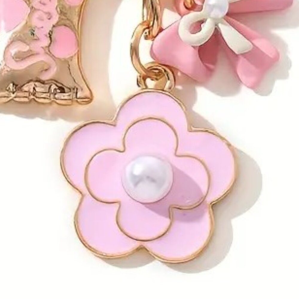 NWT Pink & Gold Toned 5 Charm Key Chain / Bag Charm Sweet - Picture 4 of 4
